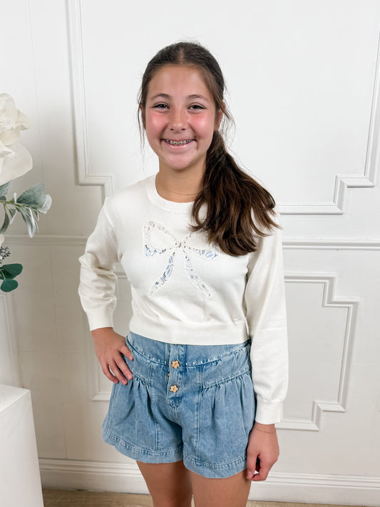 Bow Lace Cropped Sweater