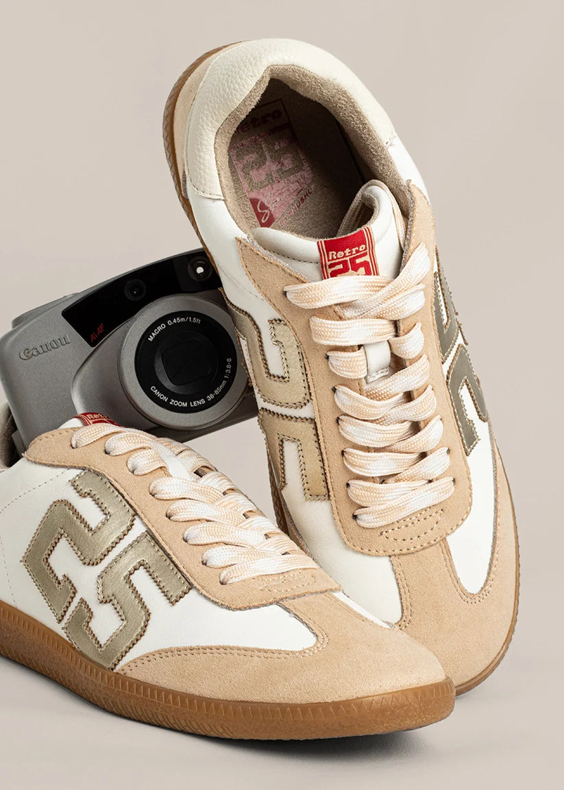 White/Gold Retro 25 Mini Kid Sneaker
