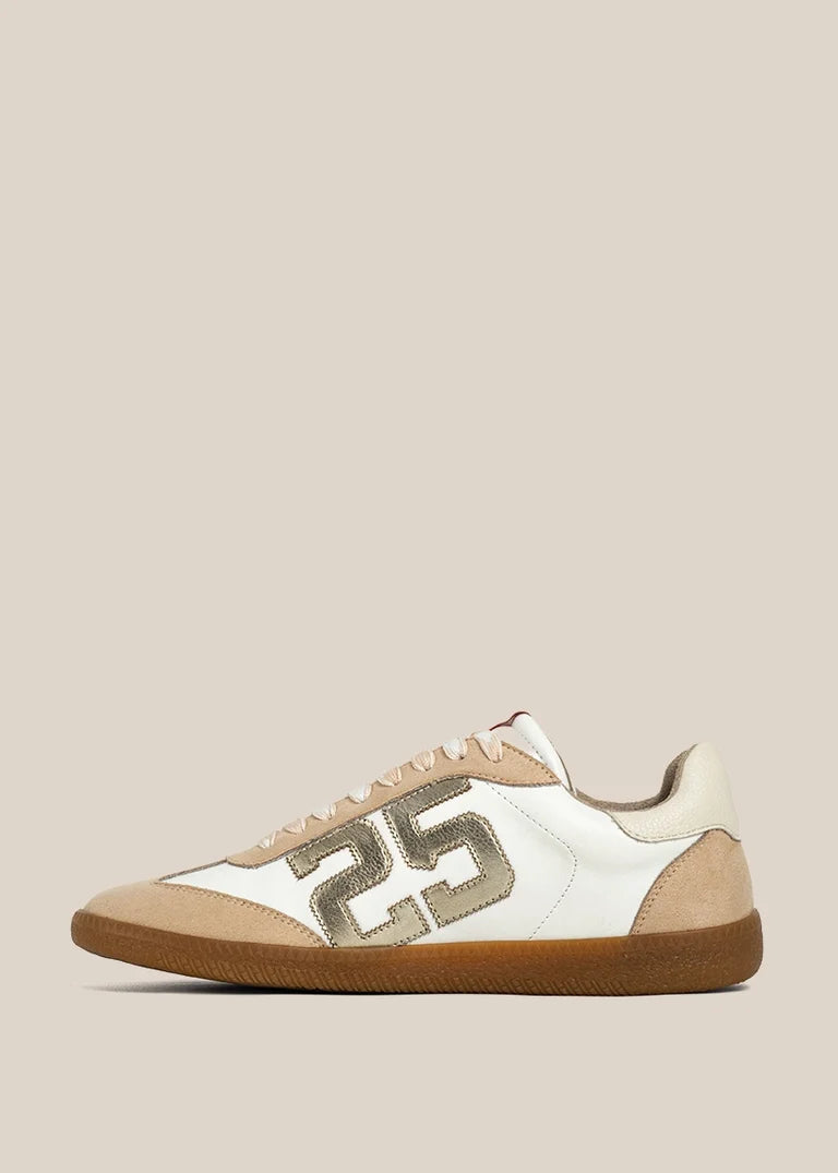 White/Gold Retro 25 Mini Kid Sneaker