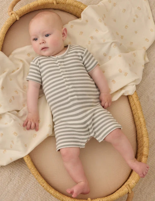 WAFFLE SNAP ROMPER SAGE STRIPE
