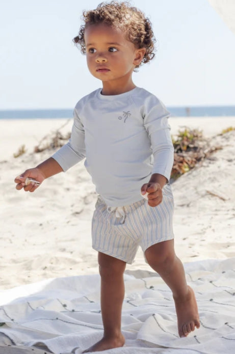 BOYS SWIM SHORT BLUE + BUTTERSCOTCH STRIPE