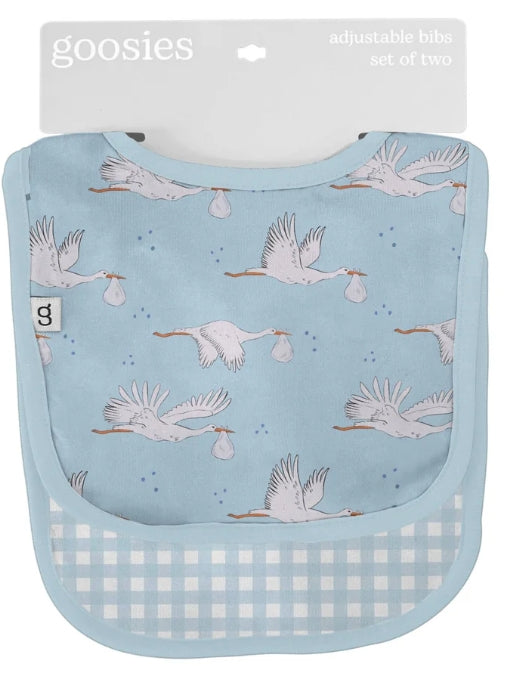 Boy Blue Storks/Gingham Bib Set