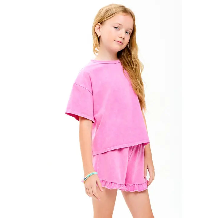 Pink Mineral Washed Top and Short SET
