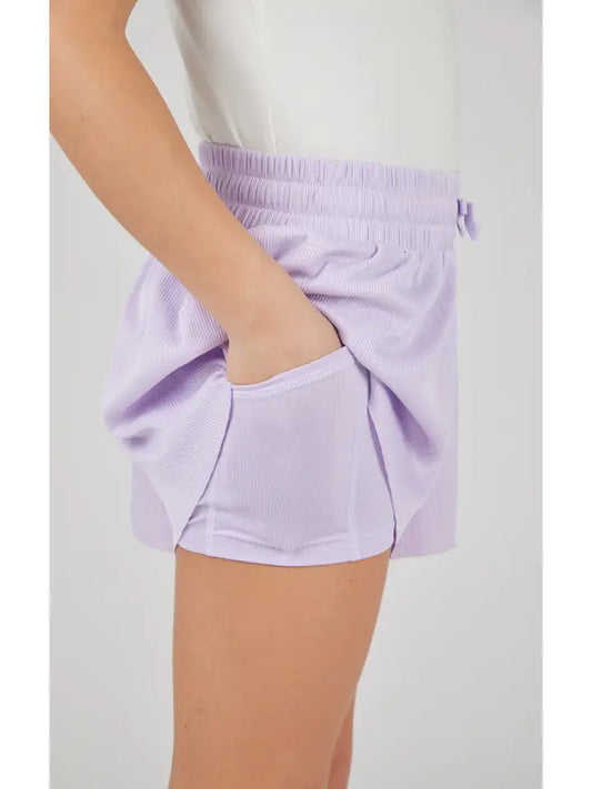 Pastel Lilac Rib Flutter Running Short
