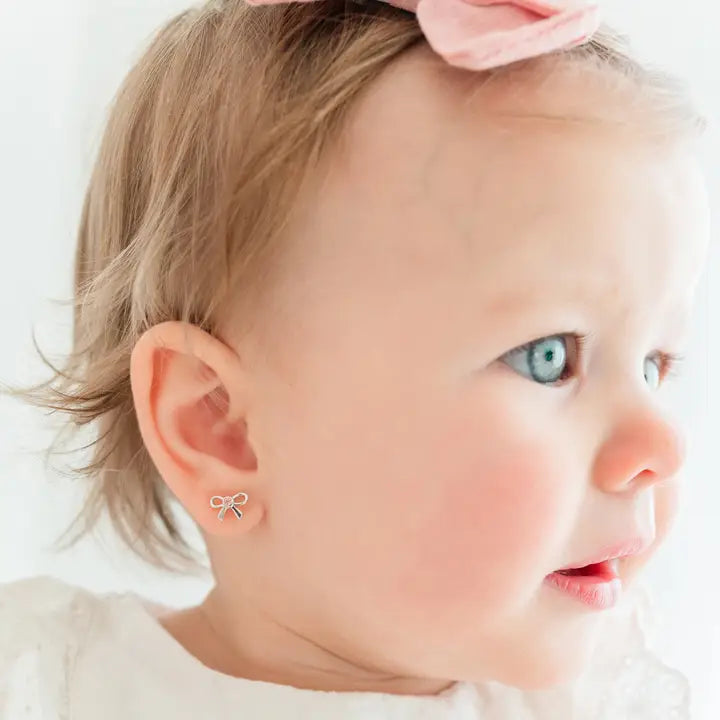 Sterling Silver Bow Screw Back Earrings