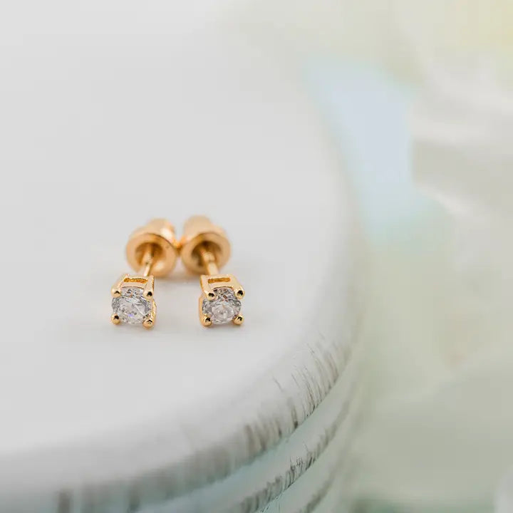 14K Gold Clear Earrings-Screw Back