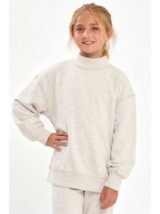 Cotton Terry Mock Neck Sweatshirt, Lt Grey