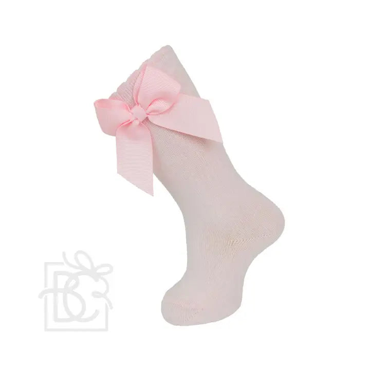 Bow Kneehigh Socks, Soft Pink