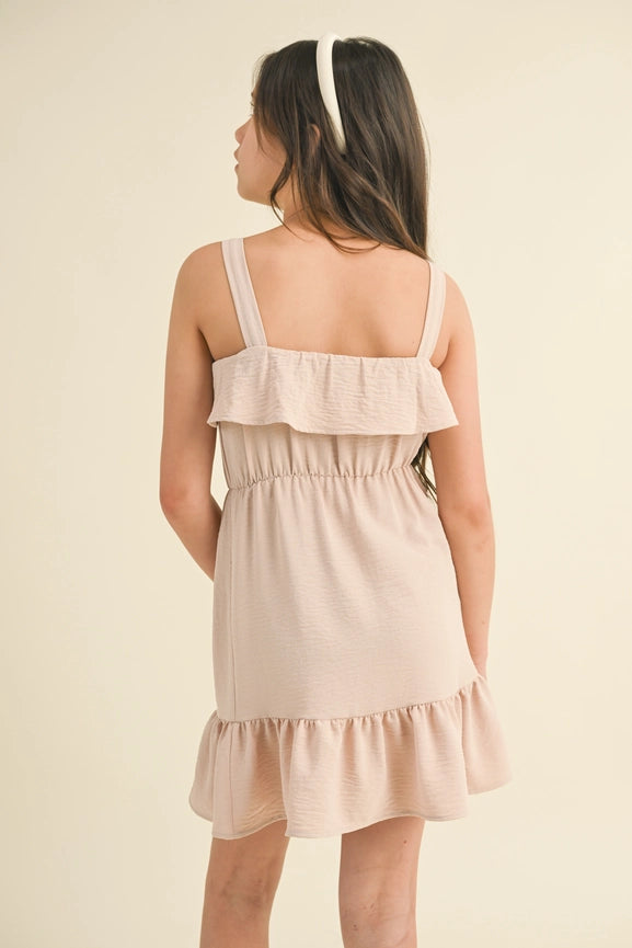 Taupe Strappy Ruffle Dress