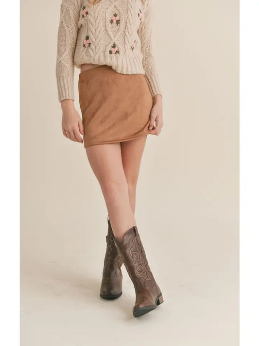 Camel Faux Suede Skirt
