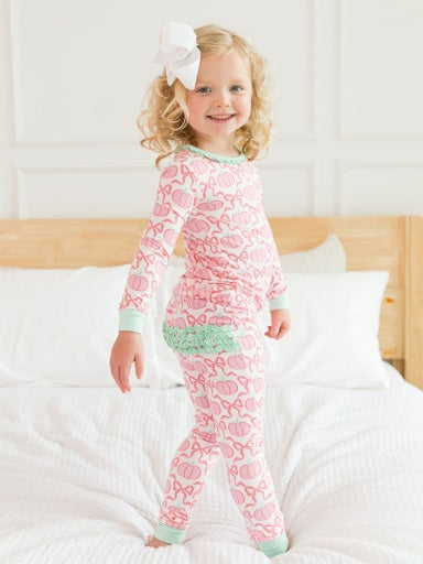 Toddler Ruffle Long Sleeve Pajama Set, Bamboo Viscose, PINK FAIRYTALE PUMPKINS