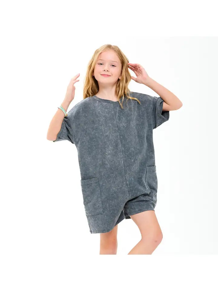 Charcoal Mineral Washed Oversized Romper