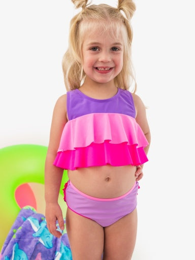 Flounce Bikini, NEON PURPLE COLOR BLOCK