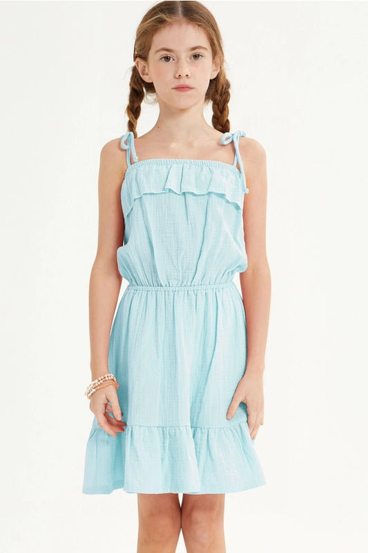 Light Blue Tiered Gauze Dress
