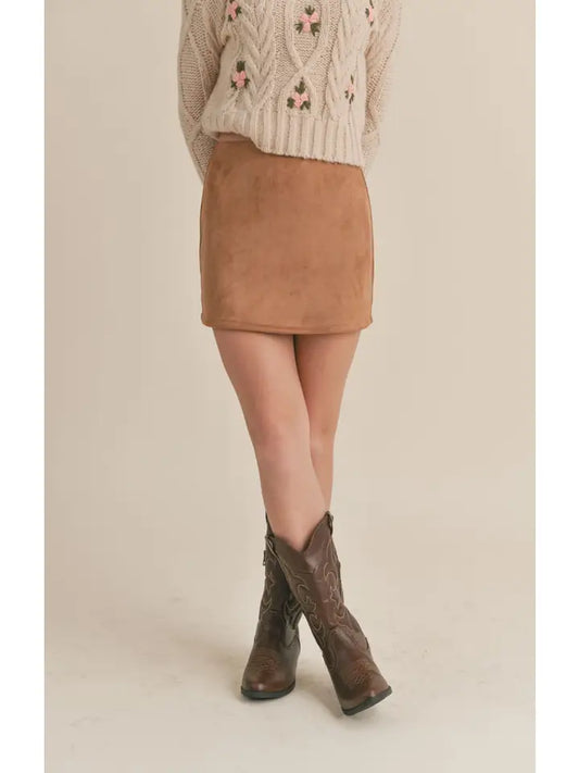 Camel Faux Suede Skirt