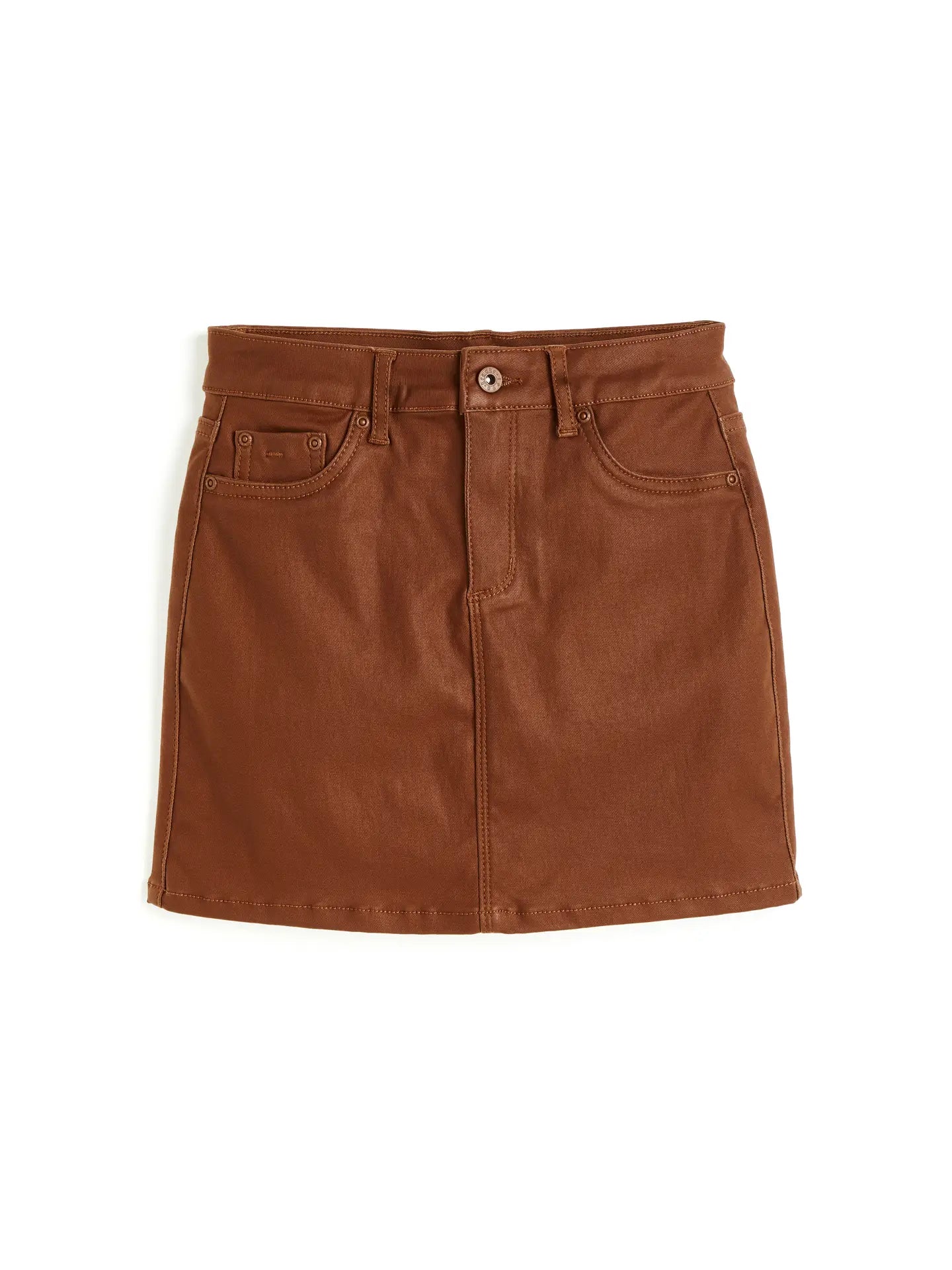 Brown Coated Mini Skirt