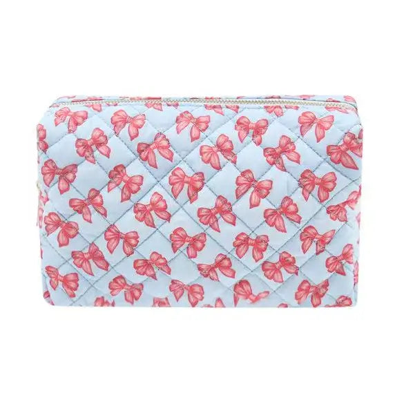Karma Blue Bow Travel Quilted Makeup Bag
