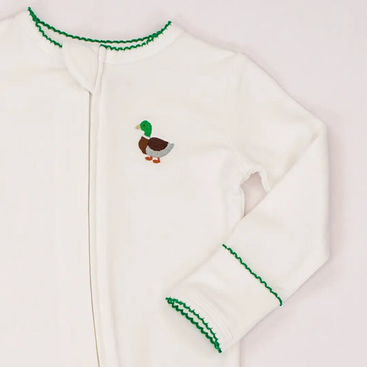 Mallard Duck Embroidered Zip Romper