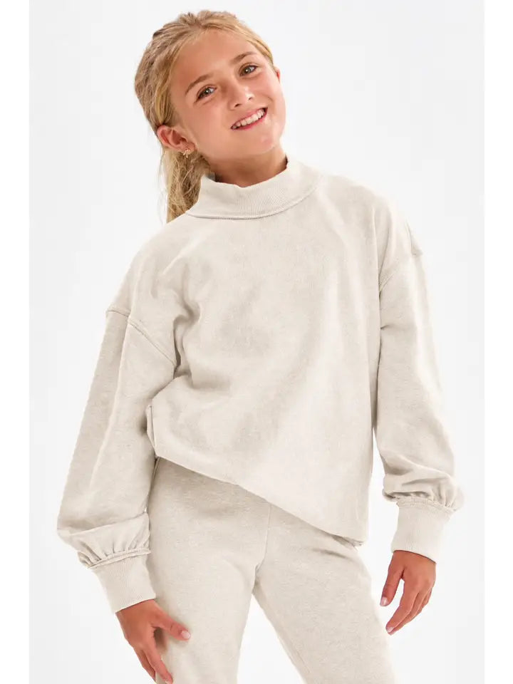 Cotton Terry Mock Neck Sweatshirt, Lt Grey