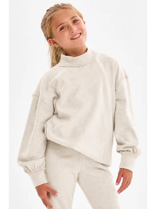 Cotton Terry Mock Neck Sweatshirt, Lt Grey