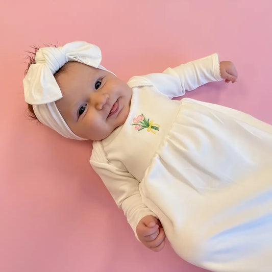 Fancy Tulips Pip Embroidered Gown-NB