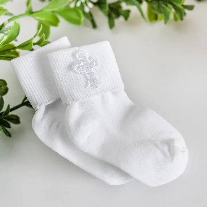 Baby Baptism Or Christening Socks With Cross