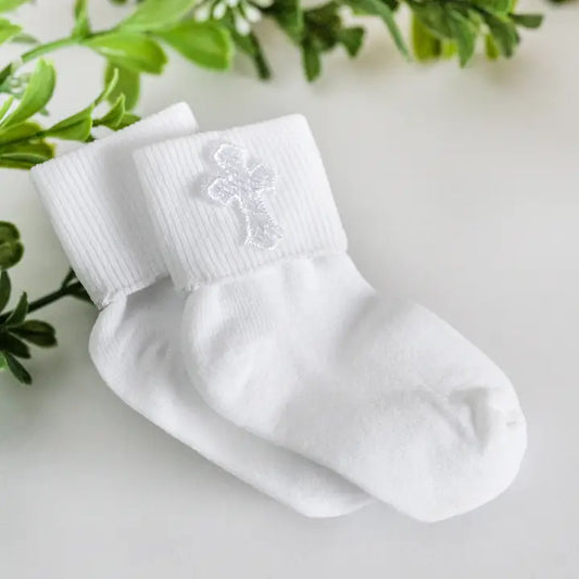 Baby Baptism Or Christening Socks With Cross