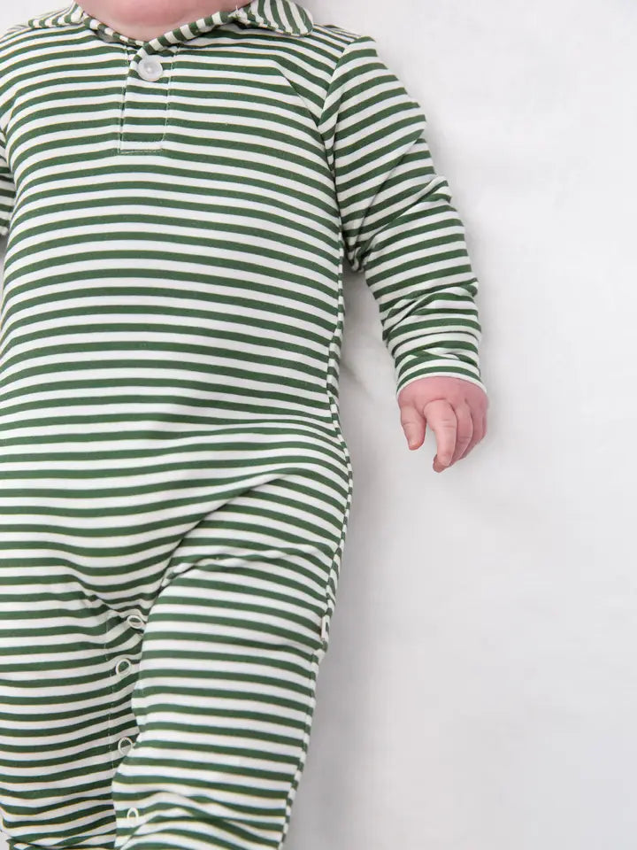 Sweatshirt Polo Romper , Stripes(Green)