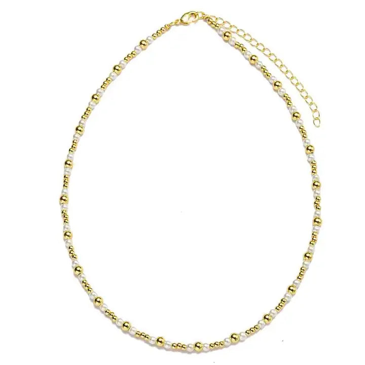 Gold Pearl Beaded Necklace