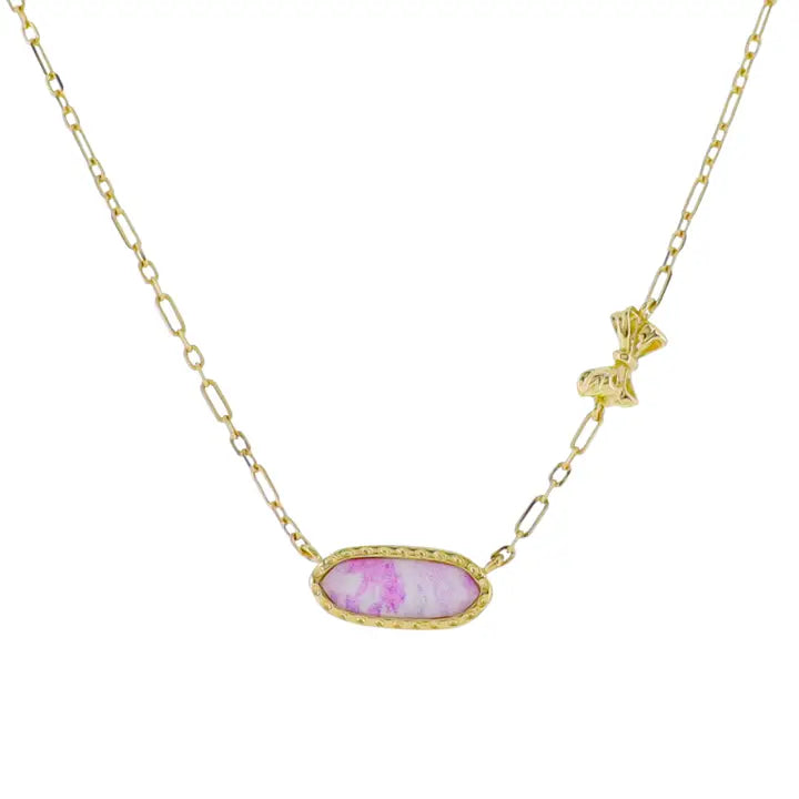 Gold Plated Bow Necklace Pink Floral Necklace