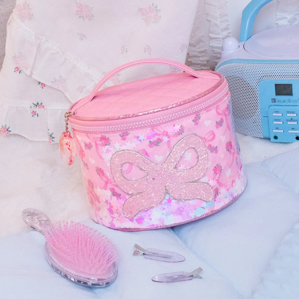 Confetti Floral Bow Round Glam Bag