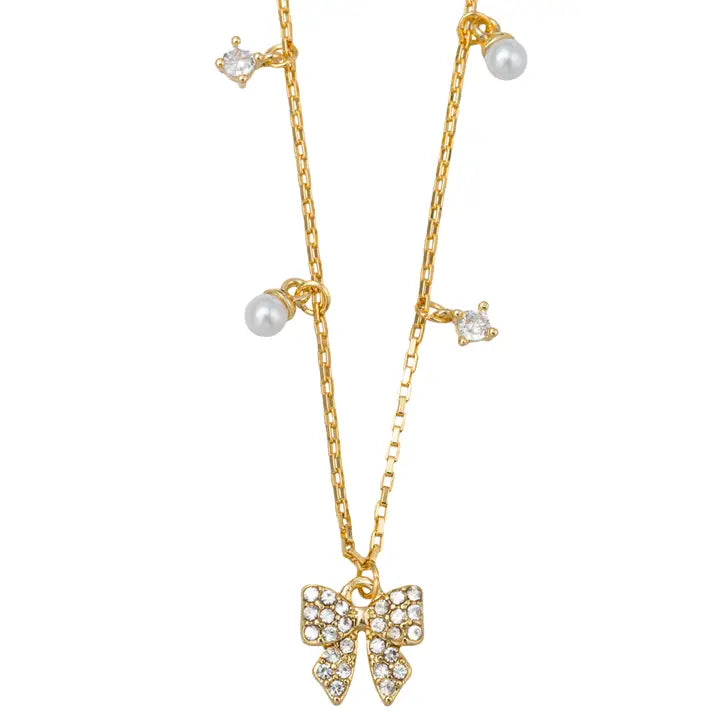 Crystal Bow Pearl Necklace