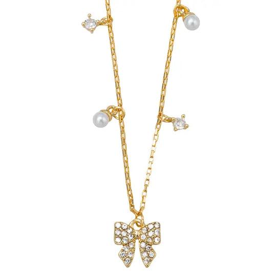 Crystal Bow Pearl Necklace