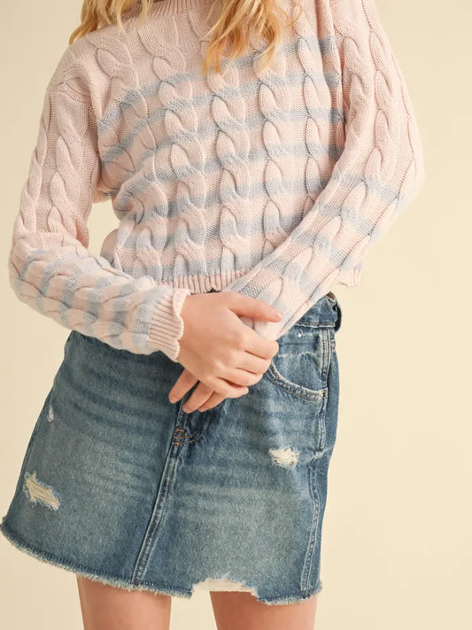 Cable Knit Boxy Cropped Pullover