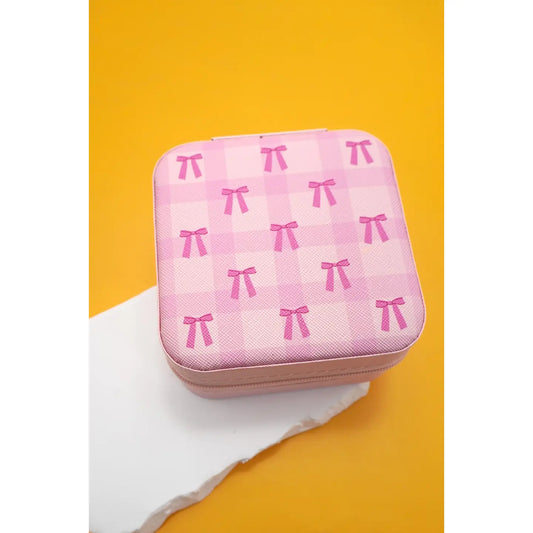 Jewelry Travel Box Case, Bow Lt Pink