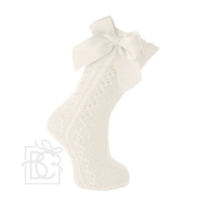 Bow Kneehigh Socks, Natural