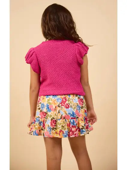 Berry Ruffle Cap Sleeve Sweater