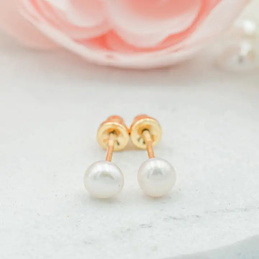 14K Gold-Plated White Pearl Earrings with Screw Back