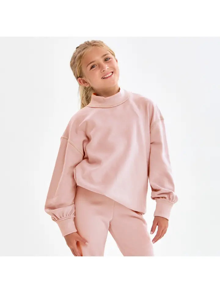 Cotton Terry Mock Neck Sweatshirt, Dusty Coral