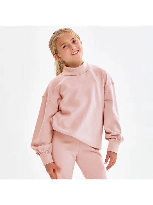 Cotton Terry Mock Neck Sweatshirt, Dusty Coral