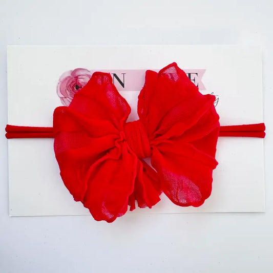 Skinny Mini Ruffled Headband-Bright Red
