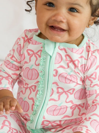Ruffle One Piece Footie Pajama, Bamboo Viscose