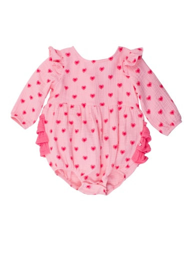 Cotton Gauze Long Sleeve Flutter Bubble Romper