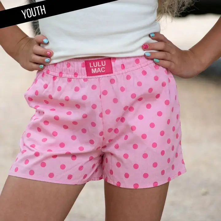 Lulu Mac Polka Dot Boxer Shorts, Light Pink/Pink