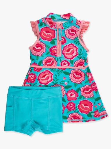 Sleeveless Zip Ruffle Sleeve Active Dress, BRIGHT BLOSSOMS