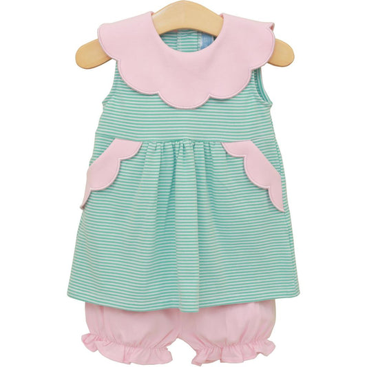 Penelope Bloomer Set-Mint Stripe/Light Pink