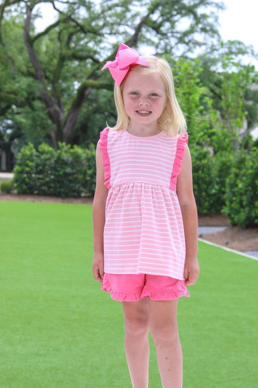 Josie Ruffle Short Set -Link Pink Stripe