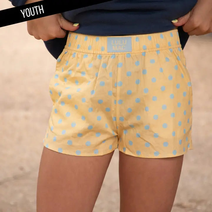 Lulu Mac Polka Dot Boxer Shorts, Butter/Light Blue