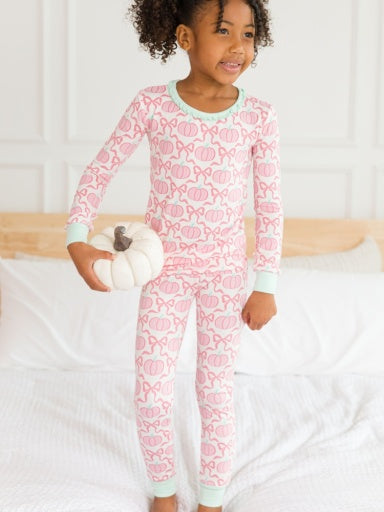 Ruffle Long Sleeve Pajama Set, Bamboo Viscose, PINK FAIRYTALE PUMPKINS
